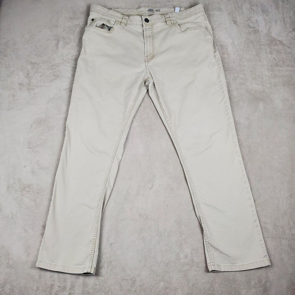 IZOD Saltwater Pants Mens 38x30 Beige Stretch Chino Straight Fit Casual Summer